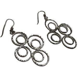 Hammered Silver Circle Dangle Earrings Geometric Modernist